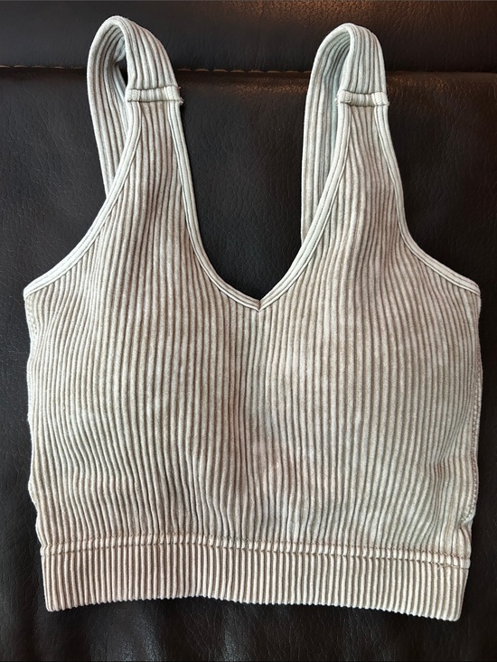 Zenana Signature Tops - Zenana NEW (S/M) Ribbed V-Neck Crop Tank Top - Light Taupe